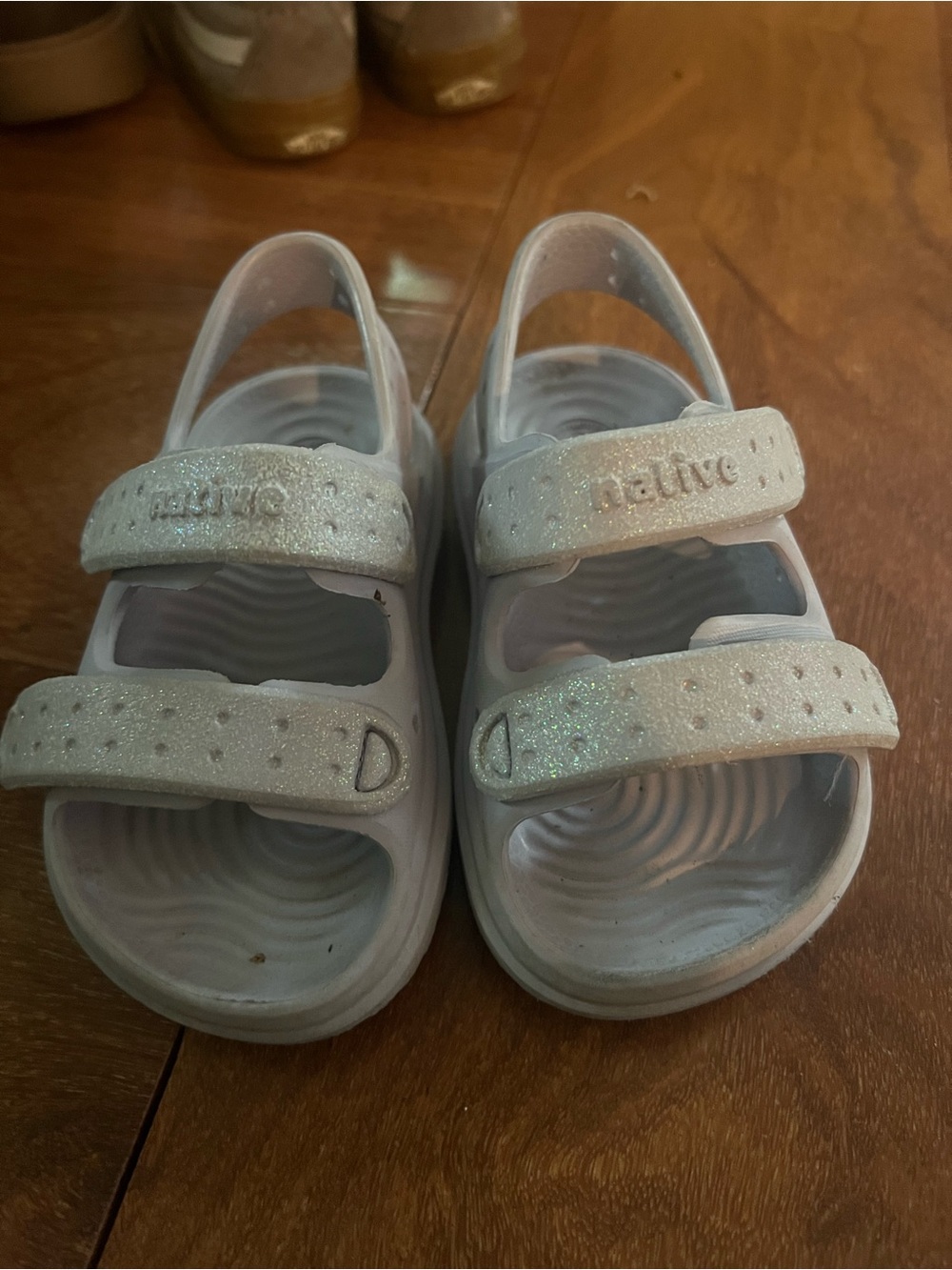 Native Kids Shimmery White Double-Strap Sandals